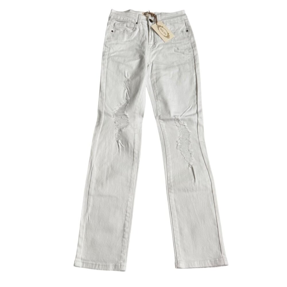 Joyfolie‎ Clancy denim White Distressed Straight-Leg Jeans Size 24 white new